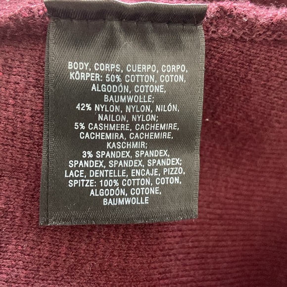 Anthropologie Deep Wine Colored Mock Neck Lace Detailed Sweater Size S - Picture 8 of 10